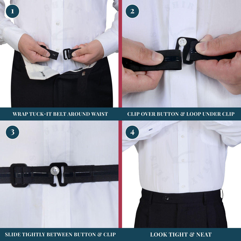 BELTAWAY Tuck N Stay Keep Shirts Tucked in Extra Gripping Shirt Stays for  Men - Adjustable Stretch belt, Look Neat for Work, Dress, Casual at   Men's Clothing store