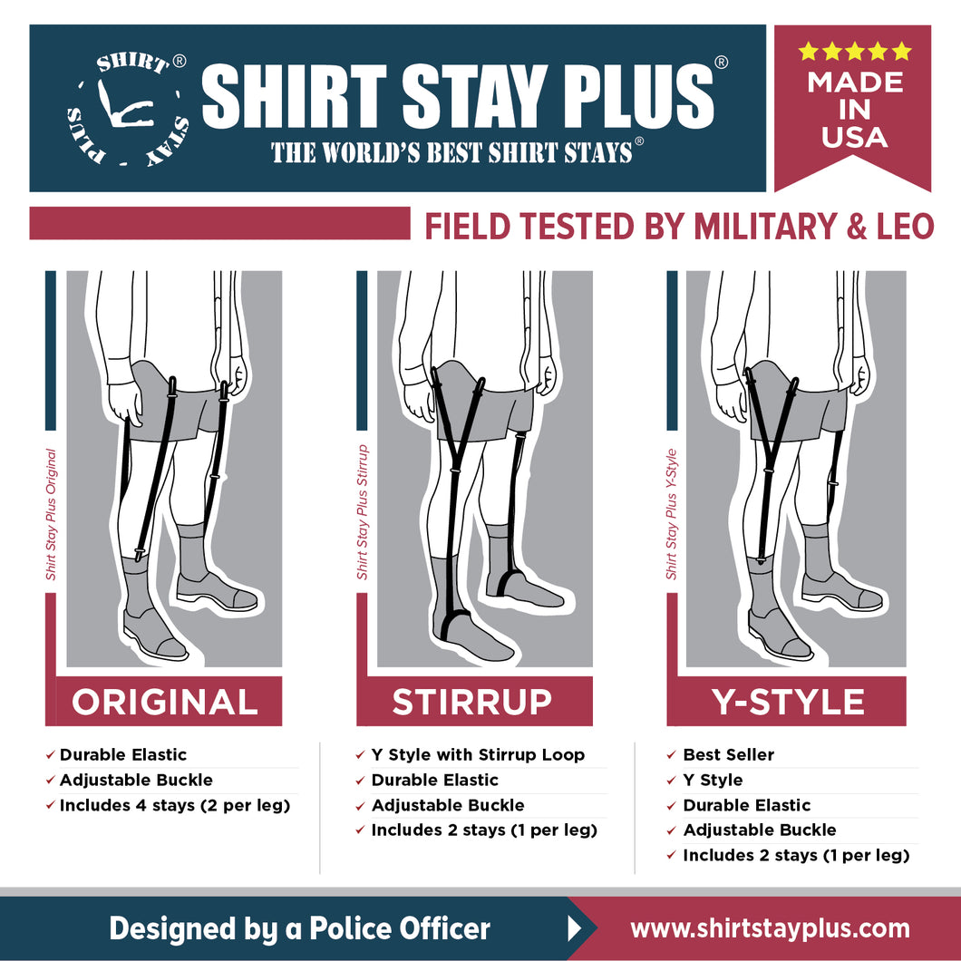 World's Best Shirt Stays for Men Police and Military-Heavy Duty-Made in USA  (Original Style Select Series Garters/Keepers)